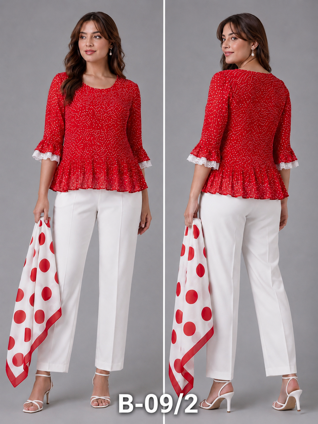 BLOUSE/ TOP_PEPLUM_DOTTY AFFAIR_RED