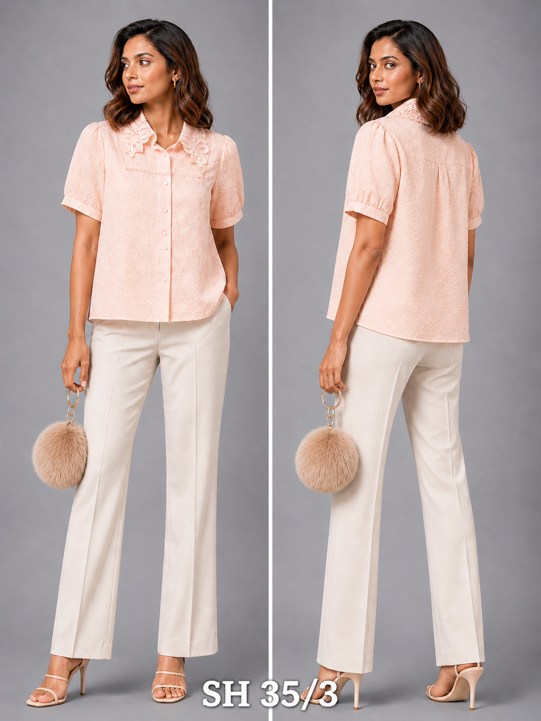 Pink Self Embossed Lace Collar