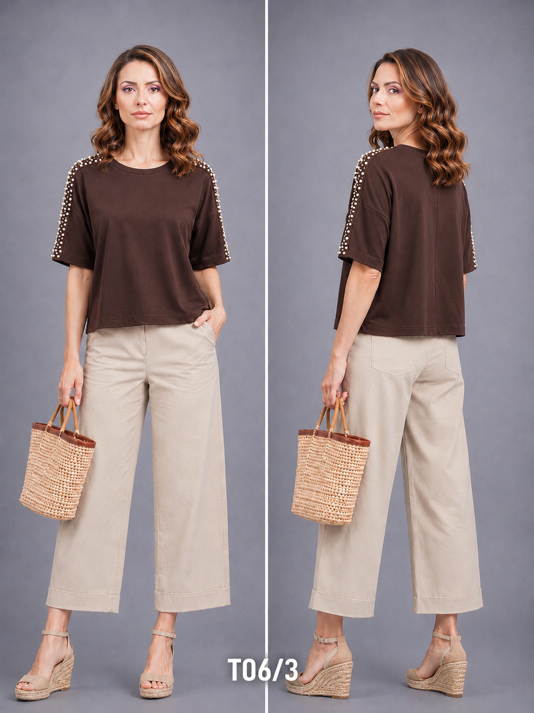 T shirt_Pearl Detailing_BROWN