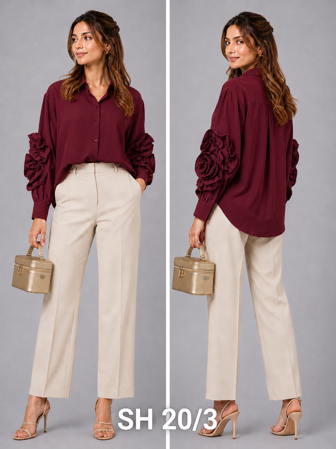 SHIRT_3D FLOWER SLEEVES_MAROON