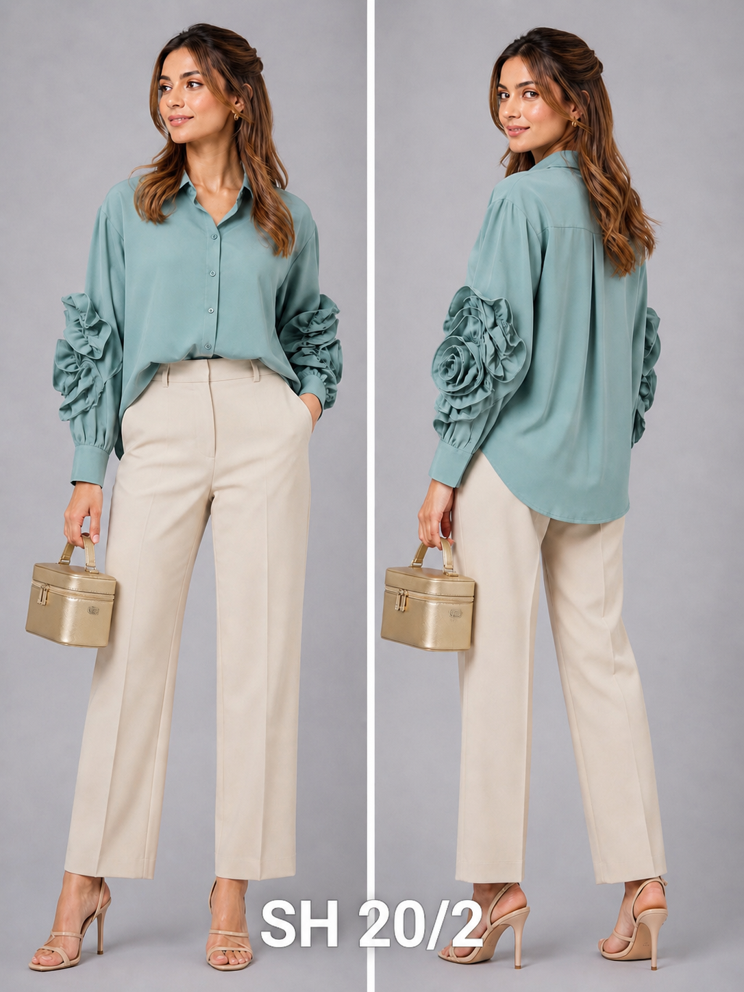 SHIRT_3 D FLOWER SLEEVE_GREEN