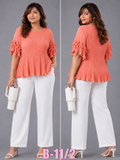 BLOUSE/TOP_CRINKLED_PLUS SIZE_PEACH