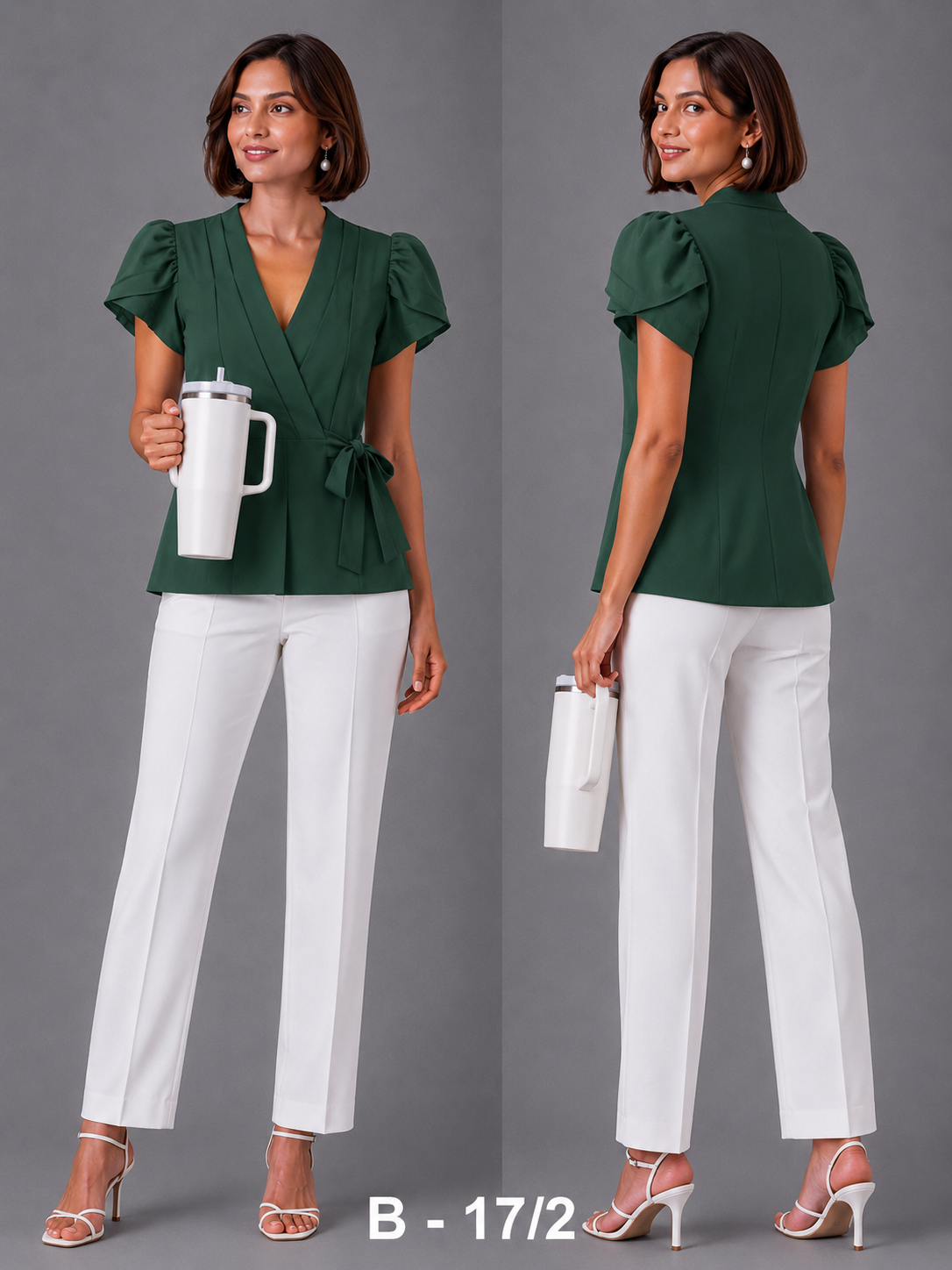 BLOUSE/TOP_FORMAL PLEATED_GREEN