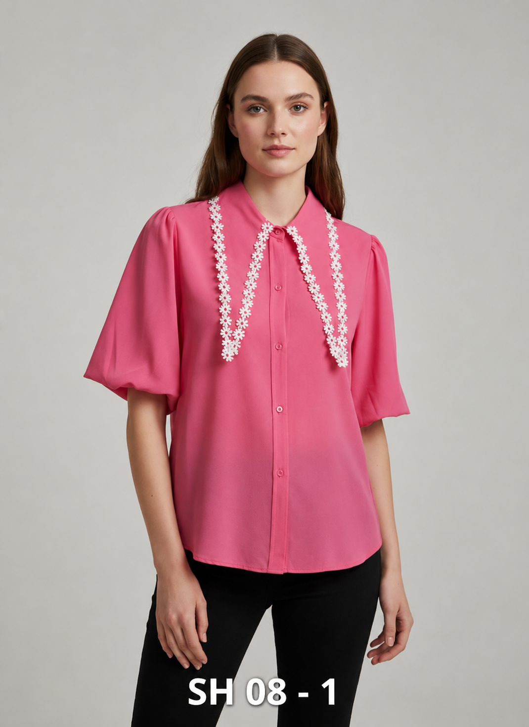 SHIRT_LACE COLLAR DETAIL_BUBBLEGUM PINK