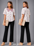Mauve Cotton shirt with lace collar