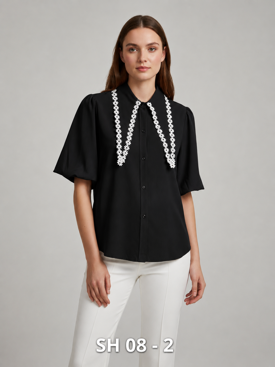 SHIRT_LACE COLLAR DETAIL_BLACK