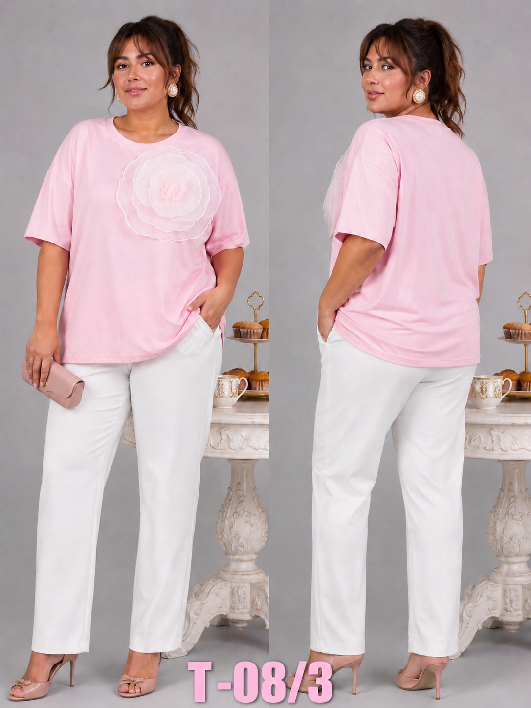T - SHIRT_3D FLOWER_PINK