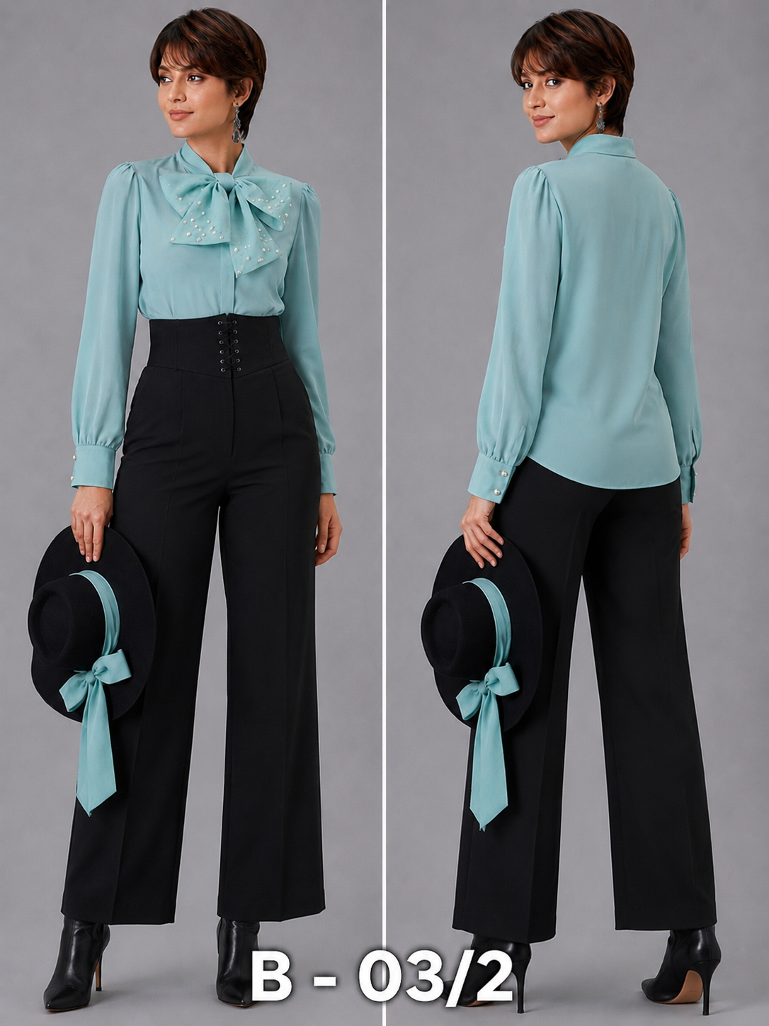 BLOUSES/TOP_BEJEWELLED SIDE BOW_AQUA