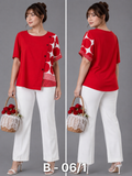 Red Half Plain Half Printed