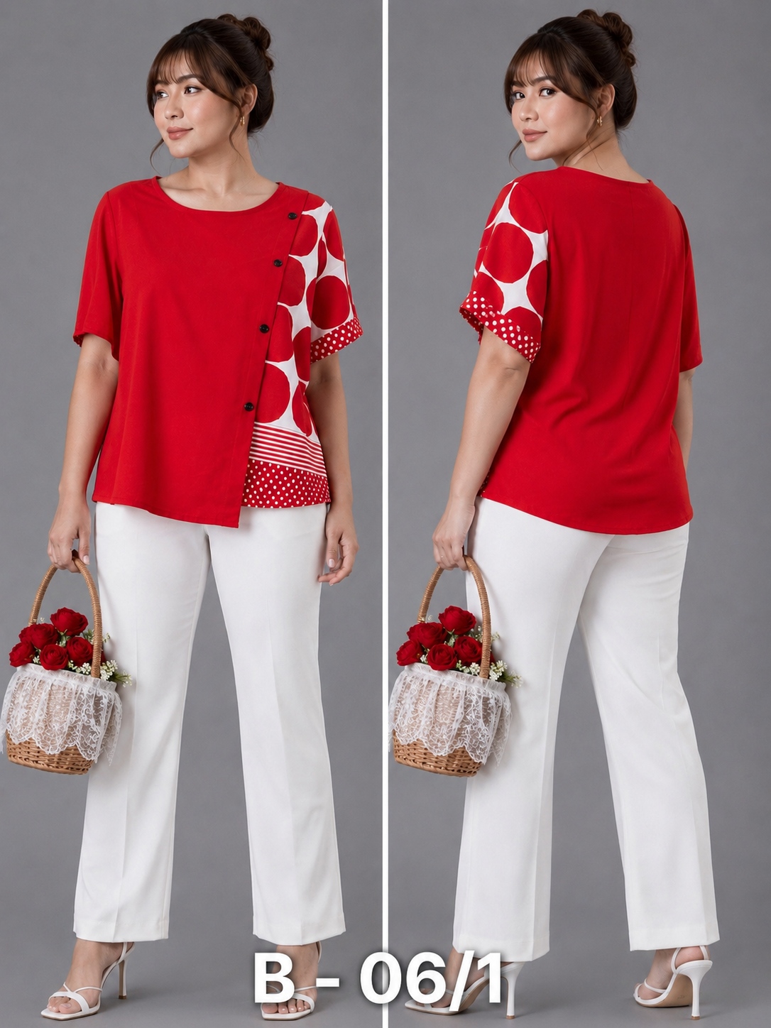 Red Half Plain Half Printed