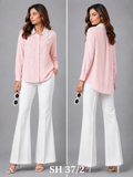 Peach Bejewelled Shirt with Lace collar