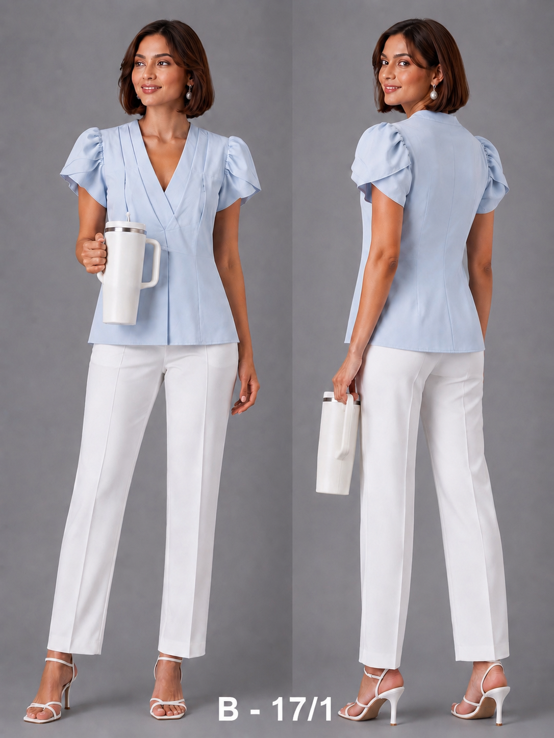 BLOUSE / TOP_FORMAL PLEATED_SKY BLUE