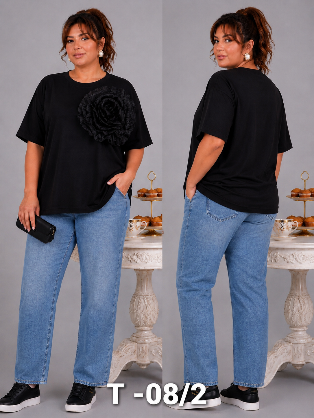 T - SHIRT_3D FLOWER_BLACK