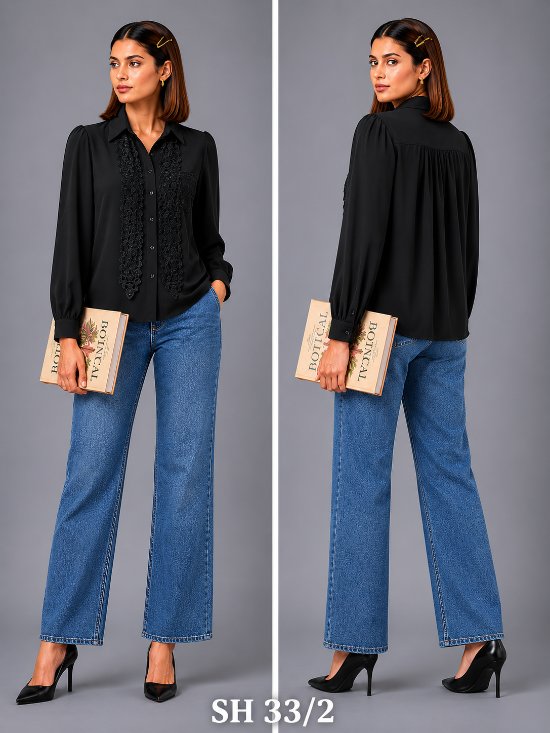SHIRT_LACE POCKET AND SCARF_BLACK