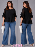 BLOUSE/TOP_CRINKLED_PLUS SIZE_BLACK