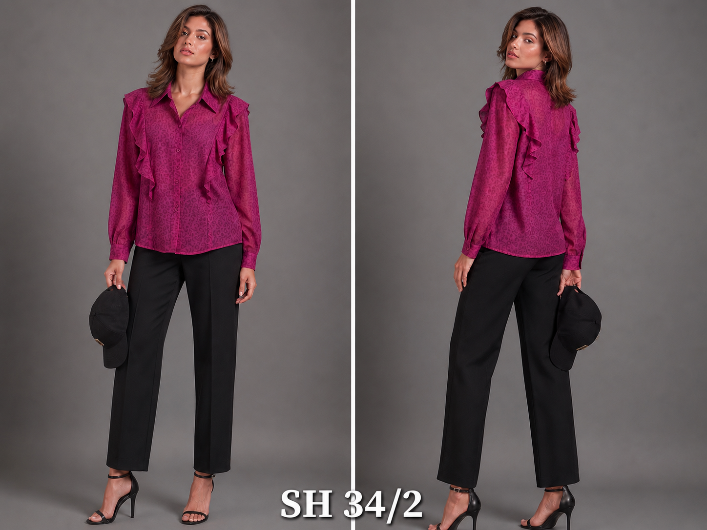 Wine Leopard Print Shirt with Ruffles