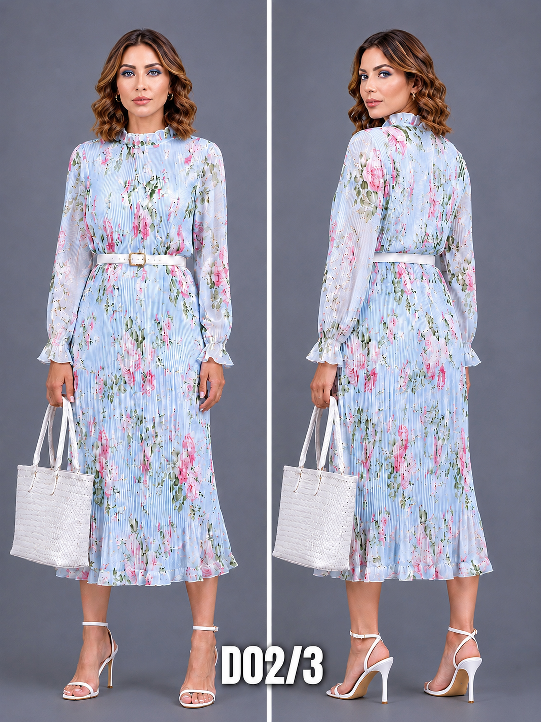 DRESS_PLEATED MIDI BLUE
