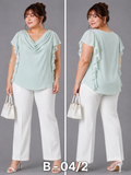 BLOUSE/TOP_COWL NECK_PEARL SHOULDER_PLUS SIZE_AQUA