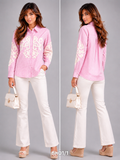 Stripped Embroidery Pink Shirt