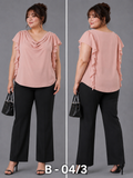 BLOUSE/TOP_COWL NECK_PEARL SHOULDER_PLUS SIZE_PINK•
