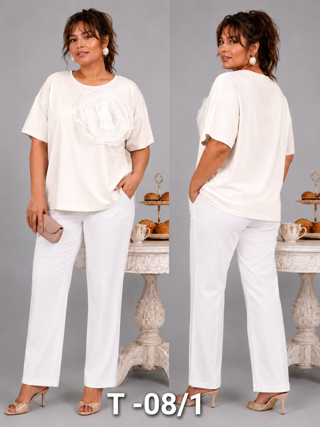 T - SHIRT_3D FLOWER_CREAM