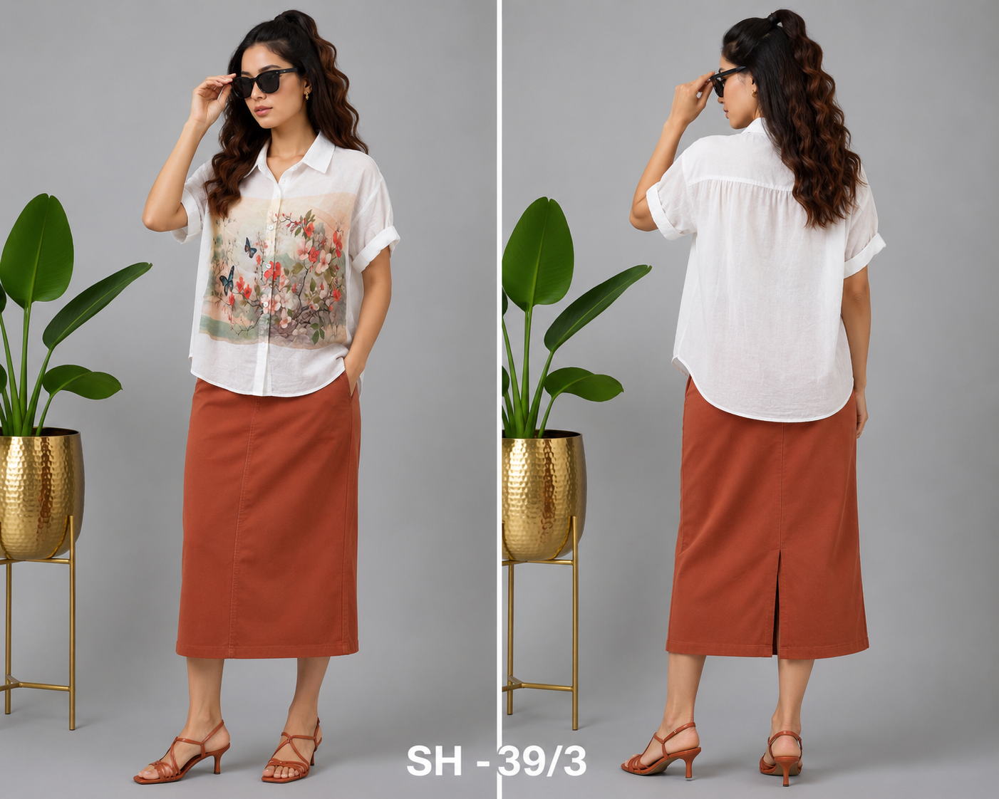 White Mul Shirt with Butterfly Print