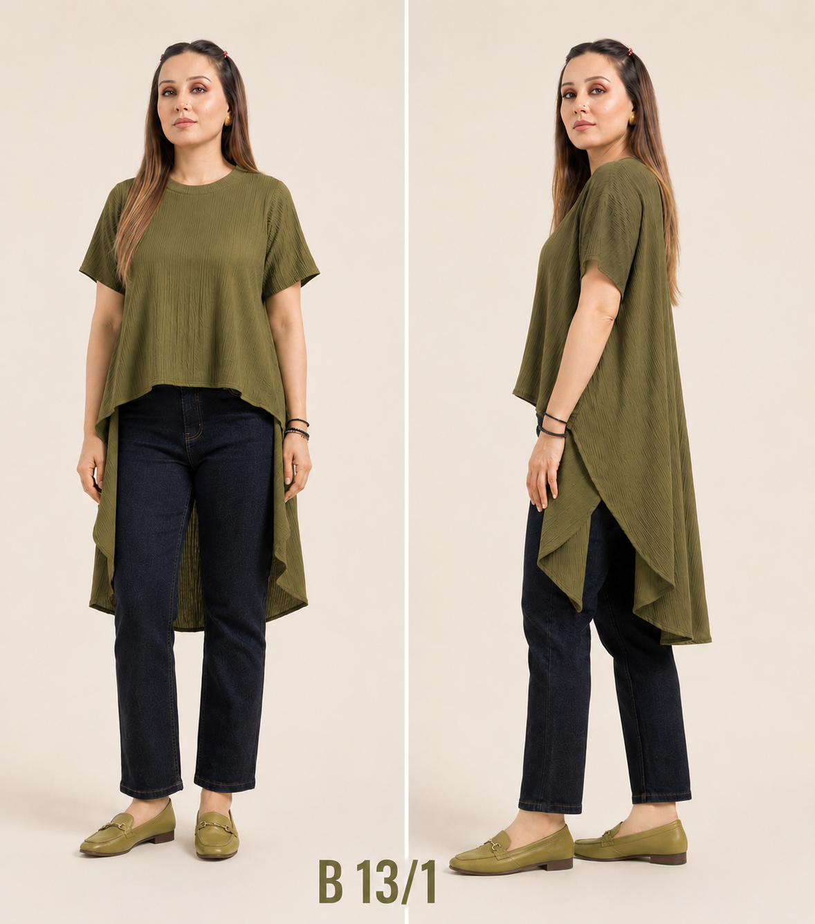 Olive High Low Crinkled